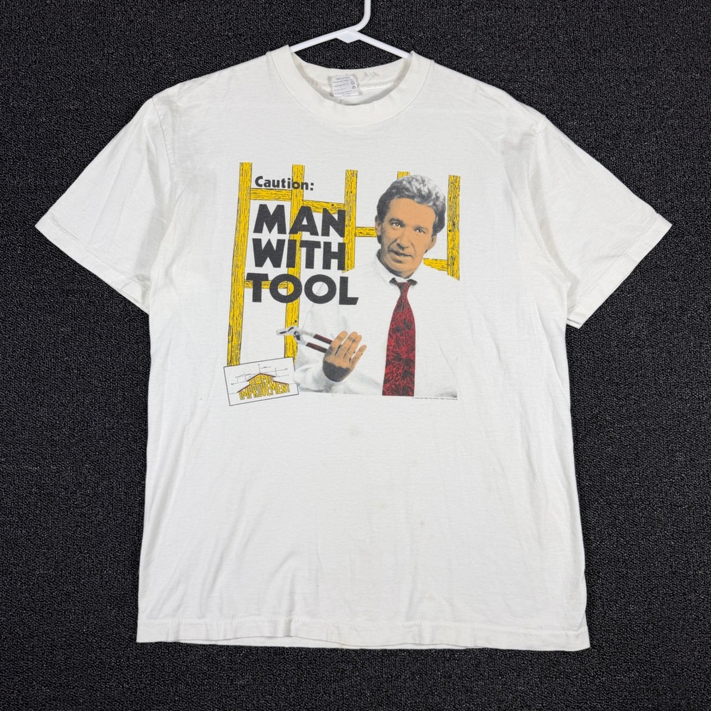 Vintage Home Improvement Tim Allen "Man With Tool" T-Shirt White L Single Stitch